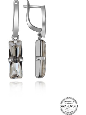 Swarovski Crystal Taşlı Kadın Beyaz Baget Sallantılı Küpe