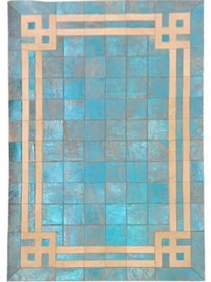 Dericibey Turkuaz Varaklı Dana Derisi Patchwork Halı 80 x 150 cm