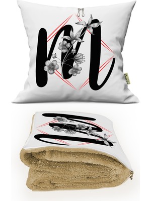 Caisya Home M Harfi Baskılı Kişiye Özel Opsiyonel Battaniyeli Yastık 2 In 1