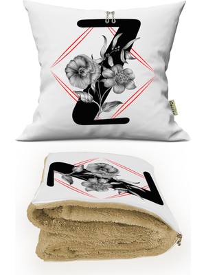 Caisya Home Z Harfi Baskılı Kişiye Özel Opsiyonel Battaniyeli Yastık 2 In 1