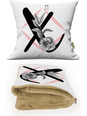 Caisya Home x Harfi Baskılı Kişiye Özel Opsiyonel Battaniyeli Yastık 2 In 1