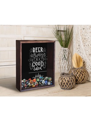 Bk Gift Kişiye Özel Isimli Tarihli Bira Kapağı Koleksiyonu Ahşap Kumbara, Sevgiliyer Hediye, Ev Hediyesi, Arkadaşa Hediye, Tasarım Ahşap Kumbara-4