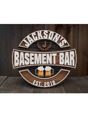 Bk Gift Kişiye Özel Tasarım Yuvarlak Ahşap Bar Tabelası 43CM, Home Bar Tabela, Rustik Ev Dekorasyonu, Arkadaşa Hediye-1