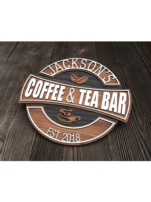 Bk Gift Kişiye Özel Tasarım Yuvarlak Ahşap Coffee Bar Tabelası 43CM, Home Bar Tabela, Rustik Ev Dekorasyonu, Arkadaşa Hediye