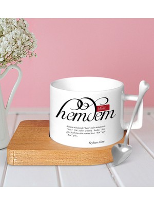 Bk Kişiye Özel Mânâ Hemdem Ahşap Altlıklı Seramik Fincan-1