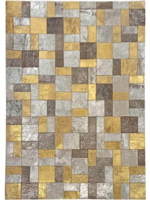 Dericibey Altın Gümüş Varaklı Dana Derisi Patchwork Halı 120 x 180 cm