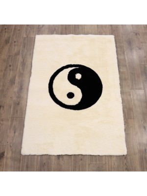 Dericibey Krem ve Beyaz Renk Ying Yang Peluş Halı 120 x 180 cm - Krem