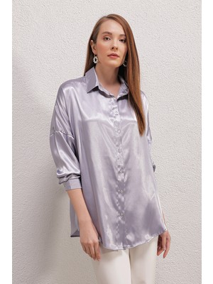 Bigdart 3985 Oversize Saten Gömlek - Lila10