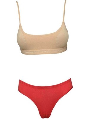 Royaleks Pedli İp Askılı Yarım Atlet Büstiyer Külot Takım Ten Kırmızı