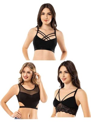 Royaleks Kota 6 Adet Dantelli Çapraz İpli Tül Model Büstiyer