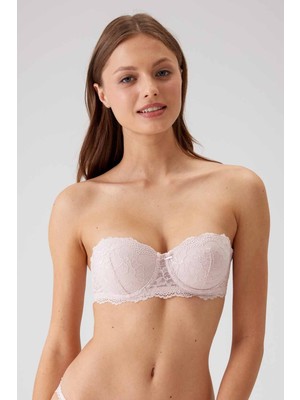 Pierre Cardin 2'li Ekonomik Paket Pudra-Siyah 6203-2 Balenli Destekli Straplez Dantelli Sütyen Set