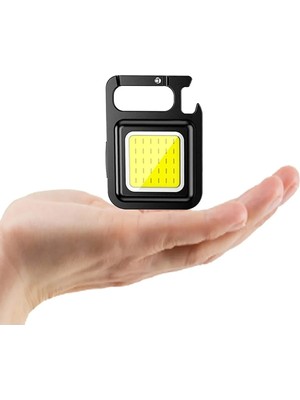Hubstein LED Anahtarlıklı El Feneri Şişe Açacağı Usb’li Şarj Edilebilir Cep Boy Cob LED Mıknatıslı 4ışık Modlu