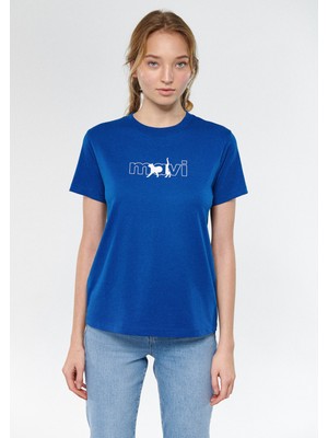 Mavi Kadın Mavi Kedi Logo Baskılı Mavi Tişört 1611478-32213