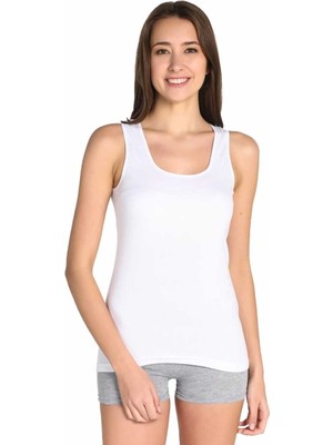 Tutku Kadın 3"lü Beyaz Ribana Pamuklu Kalın  Askılı Atlet 0136