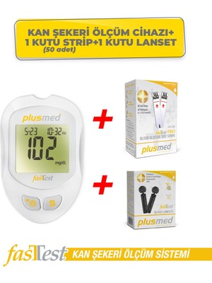 Plusmed Fasttest Şeker Ölçüm Cihazı 1 Kutu Strip 1 Kutu Lanset