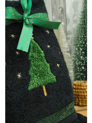 Woop Home 2'li 46X71 Siyah Çam Ağacı Nakış Işlemeli Noel Havlusu