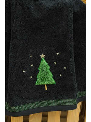Woop Home 2'li 46X71 Siyah Çam Ağacı Nakış Işlemeli Noel Havlusu