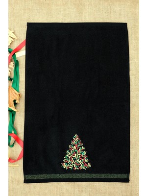 Woop Home 2'li 46X71 Siyah Karışık Renkli Çam Ağacı Işlemeli Christmas Havlusu