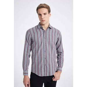 D'S Damat Slim Fit Gri Çizgili Gömlek 9HC02HD06327M