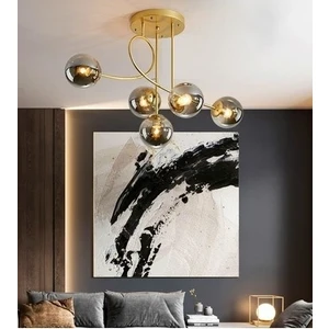 Pare Model Modern Spor Gold 5'lı Glop Füme Camlı Avize