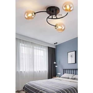 Luxury Model Plafonyer Üçlü Siyah Modern Bal Camlı Avize