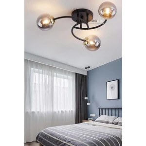 Luxury Model Plafonyer Üçlü Siyah Modern Füme Camlı Avize