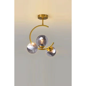 Hilal C Model Modern Spor Glop Füme Camlı Gold 3lü Plafonyer Avize
