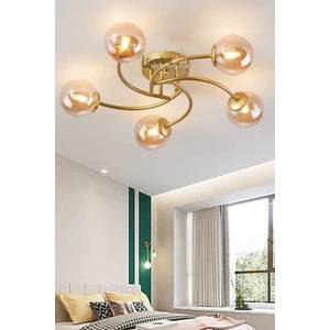 Luxury Model Plafonyer Beşli Gold Modern Bal Camlı Avize