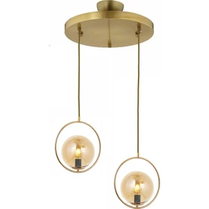 Modern Bal Glop Camlı Daire Model Ikili Gold Sarkıt Avize