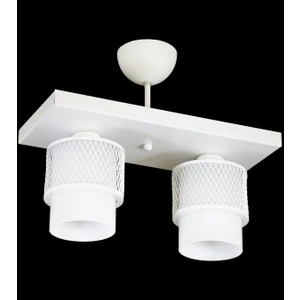 Ikili Beyaz Cam Kafes Model Modern Plafonyer Avize