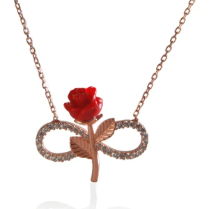 Hediye Sepeti Hediyesepeti Kırmızı Gül Tasarımlı Aşkın Sonsuzluğu Sevgiliye Hediye Gümüş Kolye
