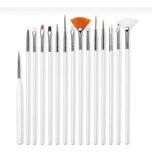 Pink World Protez Tırnak Nail Art 15LI Beyaz Renkli Çok  Amaçlı Fırça Seti