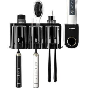 Banyo İçin Duvara Monte Diş Macunu Dispenserli Diş Fırçası Tutacağı - Siyah (Yurt Dışından)