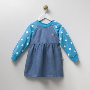 Uzun Kollu Puantiyeli Kız Çocuk Kot Elbise / Jile