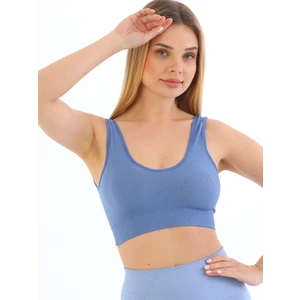 Secret Moda Yeni Sezon Pedli Kalın Askılı Fitilli Toparlayıcı Beli Lastikli Kadın Büstiyer Mavi