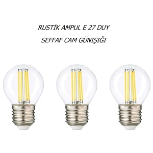 G45 4 Watt Şeffaf Cam Günışığı Işık Led Dekoratif Rustik Ampul E27 Duy-3 Adet3 Lü Paket)