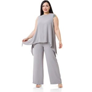 Disentis Modest Büyük Beden Bluz Pantolon Gri Takım