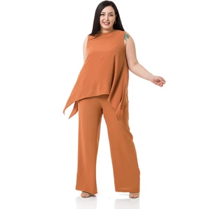 Disentis Modest Büyük Beden Bluz Pantolon Tarçın Rengi Takım