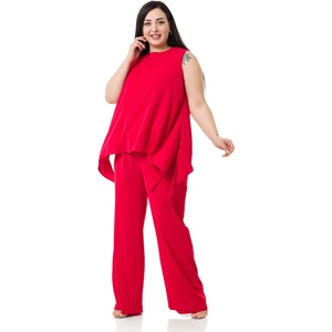 Disentis Modest Büyük Beden Bluz Pantolon Kırmızı Takım