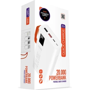 Pd 22.5W 20.000 Mah 3.0 Hızlı Şarj (Gerçek 20.000 Mah Garantili) QC20 Beyaz Powerbank