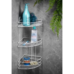 Paslanmaz Duvara Yapışkanlı 3 Katlı Banyo Köşeliği Şampuanlık Düzenleyici Beyaz Ek-03