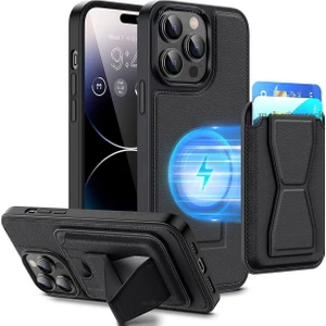M.TK Moveteck Apple iPhone 13 Pro Standlı Kılıf Destekli Ayrılabilir Kart Tutuculu Kılıf Pu Orijinal Deri Cardsafe