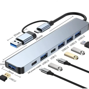 Alüminyum USB Hub 7 In 1 USB / Type-C To USB A, USB C, USB 2.0 / 3.0 Çevirici Adaptör Çok Portlu Tak Çalıştır USB Çevirici