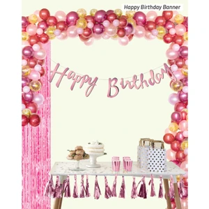 Oyuncakk Sepetim Happy Birthday Pembe Renk Kaligrafi Banner