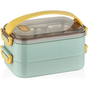 Bento Lunch Box Ofis-Okul Için Yeni Nesil Sefer Tası 2 Kat Taşıma Kulplu Çelik FF367