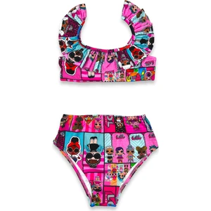Lolli Boom Kids  Kız Çocuk Sevilen Çizgi Karakterler Baskılı Yüksek Bel Fırfırlı Bikini Takımı