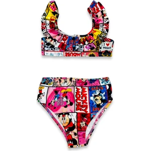 Lolli Boom Kids  Kız Çocuk Sevilen Çizgi Karakterler Baskılı Yüksek Bel Fırfırlı Bikini Takımı