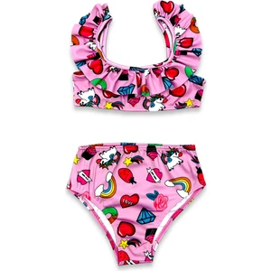 Lolli Boom Kids  Kız Çocuk Sevilen Çizgi Karakterler Baskılı Yüksek Bel Fırfırlı Bikini Takımı