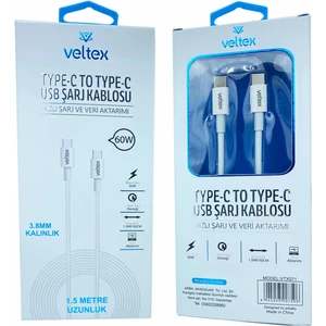 1.5 Metre Pd 60W Type-C To Type-C Hızlı USB Kablo 3.8mm Kalınlık Veltex VTX071
