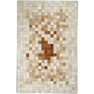 Krem & Kahverengi Doğal Dana Derisi Patchwork Halı 140 x 200 cm